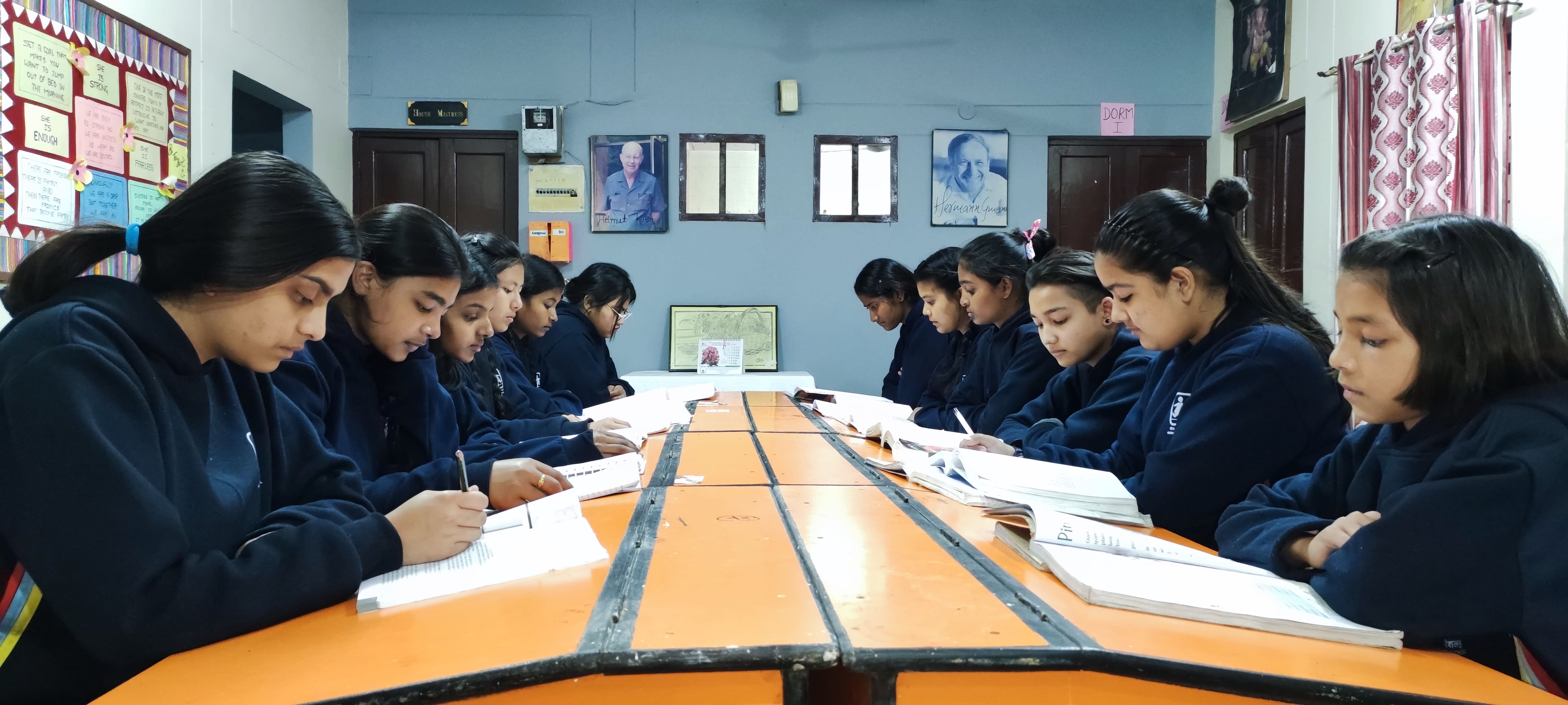 Boarding students studying together